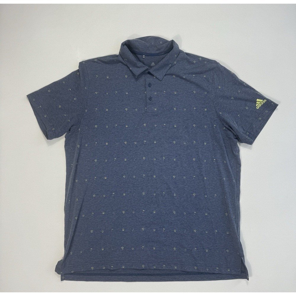 Adidas Polo Shirt Men XL Blue Yellow Golf Club Trophy AOP Golfer Active Stretch